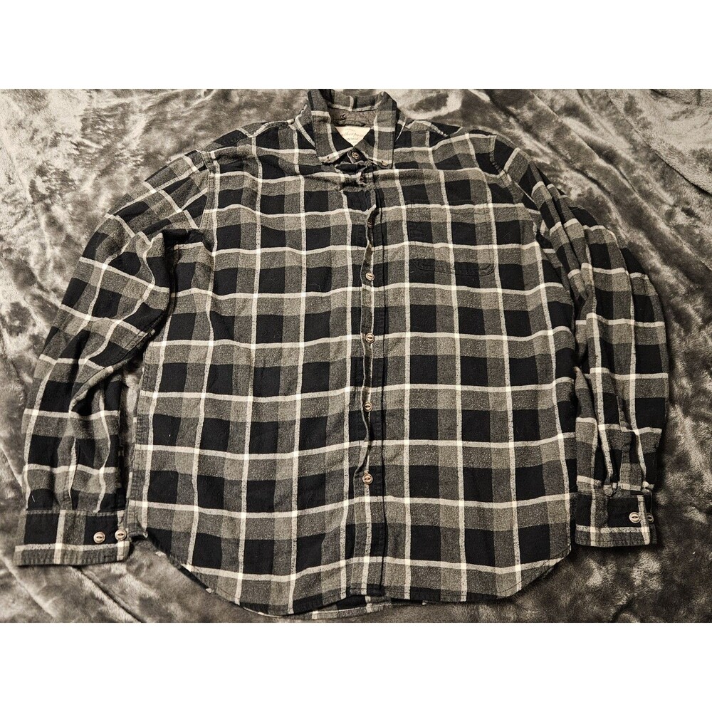 Weatherproof Vintage Men's XL Flannel Plaid LS Button-Up Shirt Black/Gray